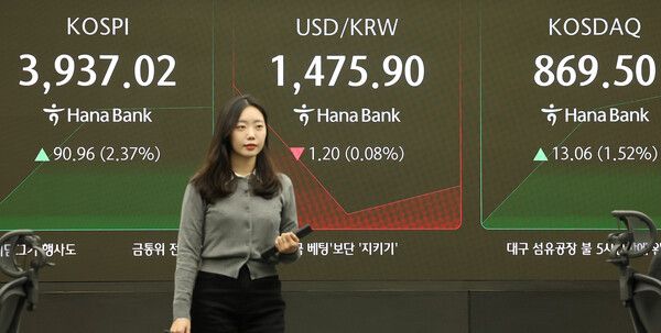 25일 서울 중구 하나은행 딜링룸 모습. [연합뉴스]