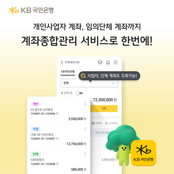 KB국민은행의 대표 모바일 플랫폼 KB스타뱅킹이 ‘계좌종합관리서비스’를 전면 개편했다. [KB국민은행]