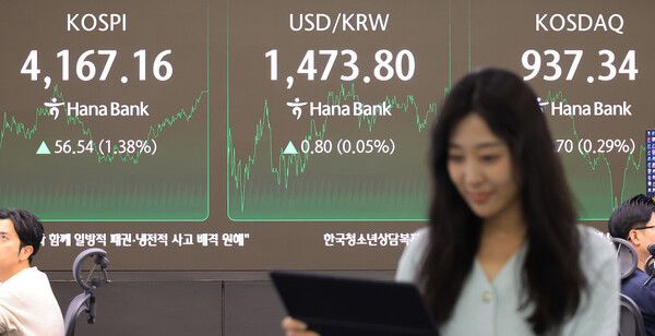 12일 서울 중구 하나은행 딜링룸 모습. [연합뉴스]