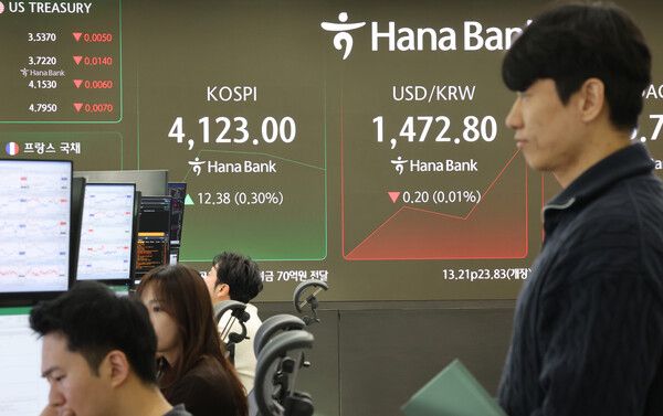12일 서울 중구 하나은행 딜링룸 모습. [연합뉴스]