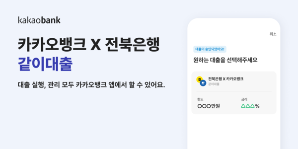카카오뱅크는 전북은행과 함께 공동대출 상품인 ‘같이대출’을 출시했다. [카카오뱅크]