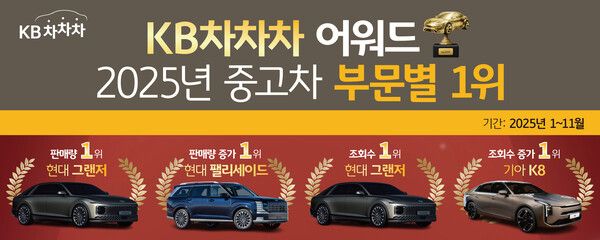 KB차차차가&nbsp;2025년 1월부터&nbsp;11월까지의&nbsp;판매·조회&nbsp;데이터를&nbsp;분석해 발표했다. [KB캐피탈]&nbsp;