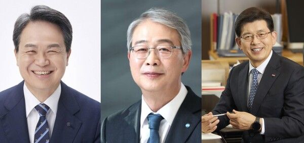 (왼쪽부터) 진옥동 신한금융 회장, 임종룡 우리금융 회장, 빈대인 BNK금융 회장. [각 사]