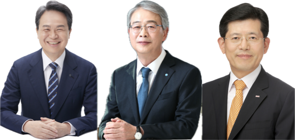 (왼쪽부터) 진옥동 신한금융 회장, 임종룡 우리금융 회장, 빈대인 BNK금융 회장. [각 사]