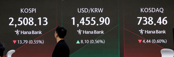 10일 오전 서울 중구 하나은행 본점 딜링룸 모습. [연합뉴스]