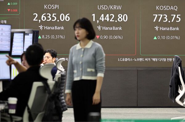 19일 서울 하나은행 본점 딜링룸 모습. [연합뉴스]