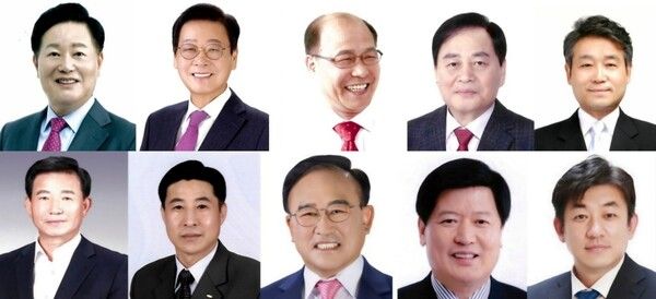 김천시장 보궐선거 예비출마자 김세환, 김응규, 박판수, 배낙호, 배태호, 서범석, 이선명, 이창재, 임인배, 황태성(위 왼쪽부터)