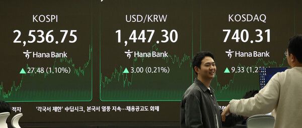 6일 오후 서울 중구 하나은행 딜링룸 모습. [연합뉴스]
