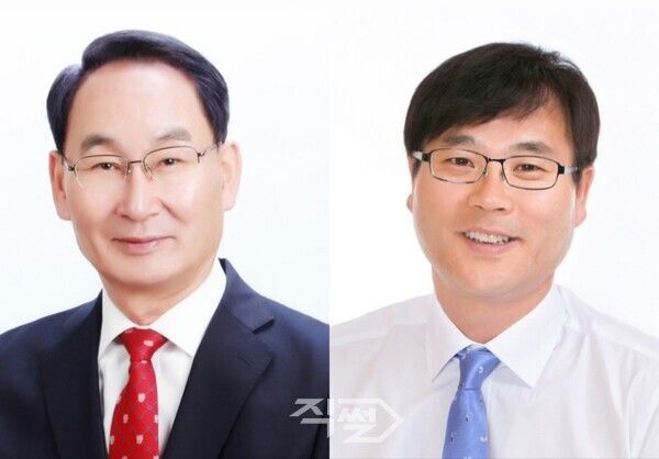 왼쪽부터 권민호 후보, 변광용 후보.