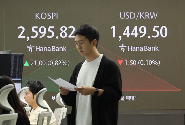 13일 서울 중구 하나은행 딜링룸 모습. [연합뉴스]