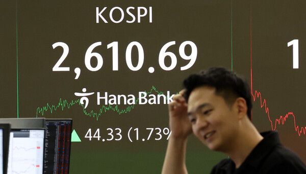 17일 서울 중구 하나은행 본점 딜링룸 현황판에 코스피 지수 등이 표시되고 있다. [연합뉴스]