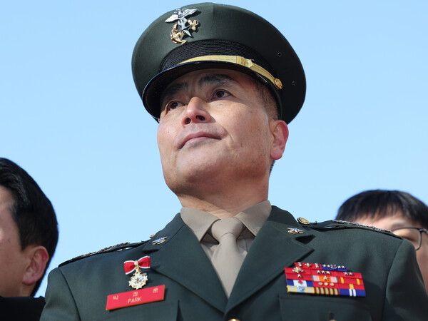 '1심 무죄' 기자회견 참석한 박정훈 전 수사단장. [연합뉴스]