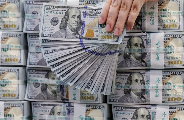 5일 서울 중구 하나은행 위·변조 대응센터 직원이 달러를 정리하고 있다. [연합뉴스]