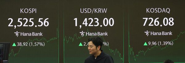 23일 서울 하나은행 본점 딜링룸 모습. [연합뉴스]