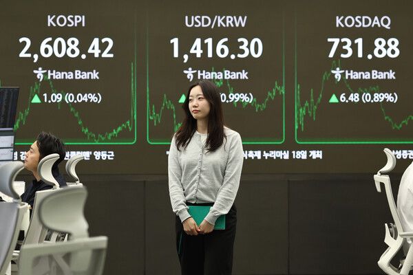 13일 서울 중구 하나은행 딜링룸 모습. [연합뉴스]