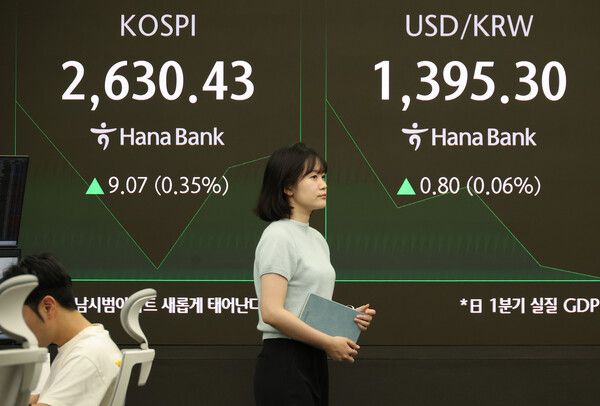 16일 오전 서울 중구 하나은행 본점 딜링룸 모습. [연합뉴스]
