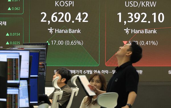 20일 서울 중구 하나은행 딜링룸 모습. [연합뉴스]