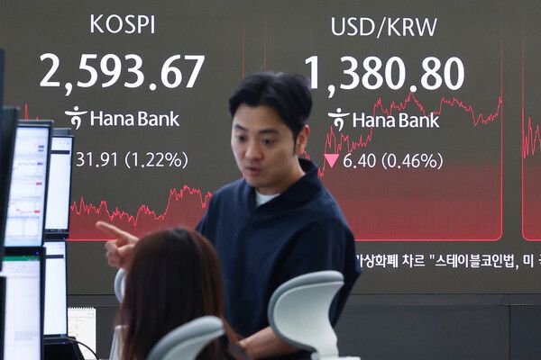 22일 서울 중구 하나은행 딜링룸 모습. [연합뉴스]