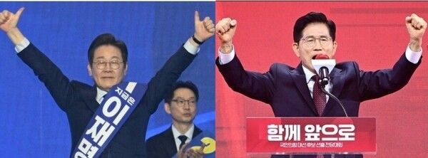 2025년 조기 대선이 이재명(왼쪽) 후보와 김문수 후보의 양자 대결로 압축됐다. [연합뉴스]
