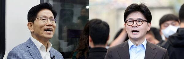 김문수(왼쪽), 한동훈 국민의힘 대선 경선 후보. [연합뉴스]