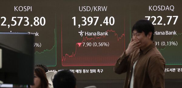 7일 서울 중구 하나은행 딜링룸 모습. [연합뉴스]