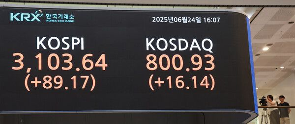 24일 서울 중구 하나은행 딜링룸 모습. [연합뉴스]