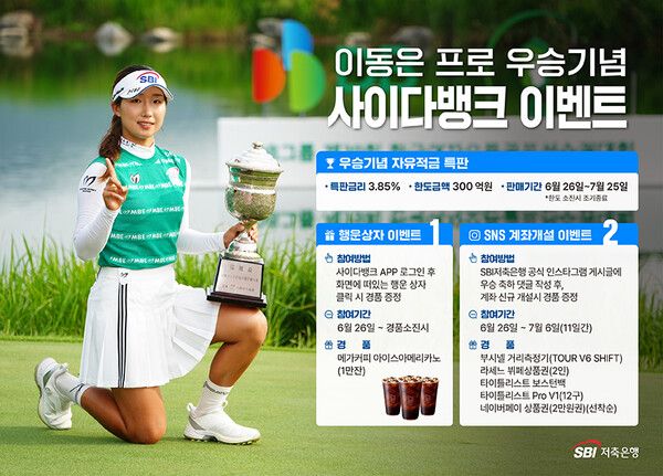 SBI저축은행, 이동은 프로 ‘한국여자오픈 우승’ 기념 자유적금 특판. [SBI저축은행]
