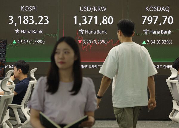 10일 서울 중구 하나은행 딜링룸 모습. [연합뉴스]