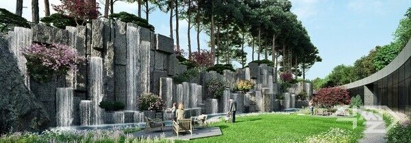 래미안 루미원, 80m 파노라마 벽천 ‘더 인피니트 베일. [삼성물산]