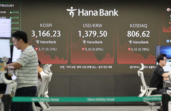23일 서울 중구 하나은행 딜링룸 모습. [연합뉴스]