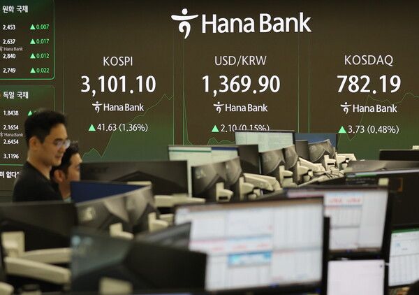 8일 서울 중구 하나은행 딜링룸 모습. [연합뉴스]