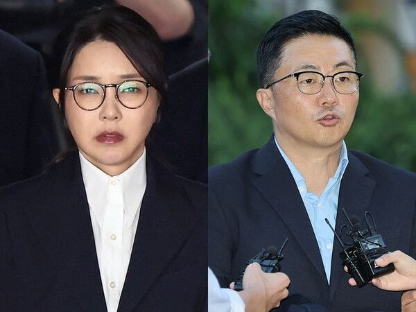 김건희 여사와 ‘집사’로 불리는 측근 김예성씨가 18일 오전 민중기 특별검사팀 사무실에 도착했다. [연합뉴스]