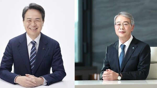 진옥동 신한금융 회장(왼쪽), 임종룡 우리금융 회장. [각 사]