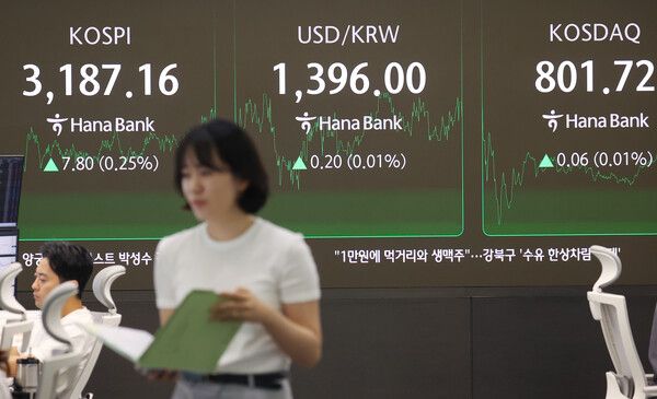 27일 서울 중구 하나은행 딜링룸 모습. [연합뉴스]