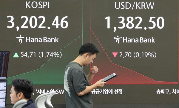 5일 서울 중구 하나은행 딜링룸 모습. [연합뉴스]