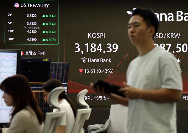 6일 서울 중구 하나은행 딜링룸 모습. [연합뉴스]