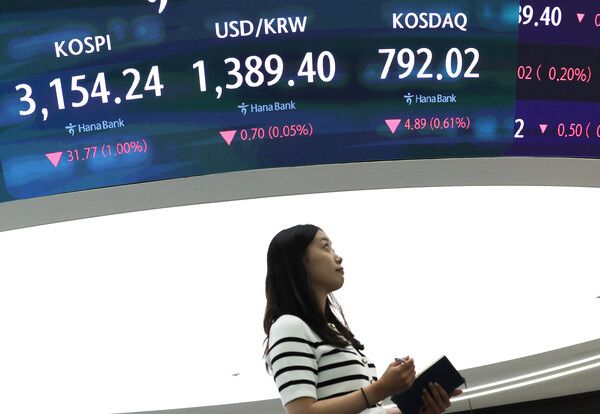 1일 서울 중구 하나은행 딜링룸 모습. [연합뉴스]