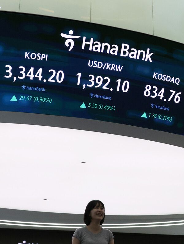 11일 서울 중구 하나은행 딜링룸 모습. [연합뉴스]