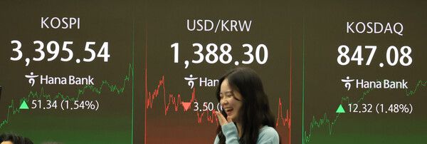 12일 서울 중구 하나은행 딜링룸 모습. [연합뉴스]