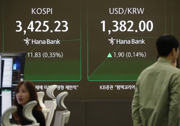 18일 서울 중구 하나은행 딜링룸 모습. [연합뉴스]