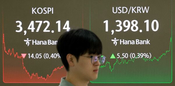 24일 서울 중구 하나은행 딜링룸 모습. [연합뉴스]