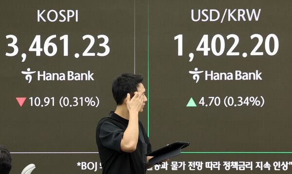 25일 서울 중구 하나은행 딜링룸 모습. [연합뉴스]