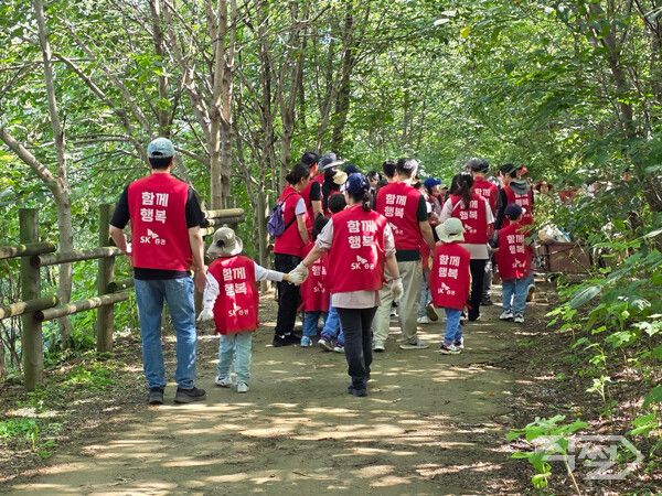 지난&nbsp;27일 마포구 하늘공원에서 임직원과 가족&nbsp;65명이 참여한 ‘2025&nbsp;행복나눔 숲 가꾸기’ 행사 현장. [SK증권]