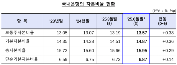 국내은행 자본비율 현황. [금융감독원]