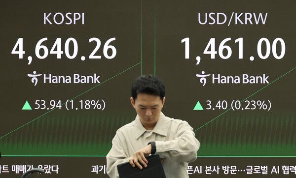 12일 서울 중구 하나은행 딜링룸 모습. [연합뉴스]