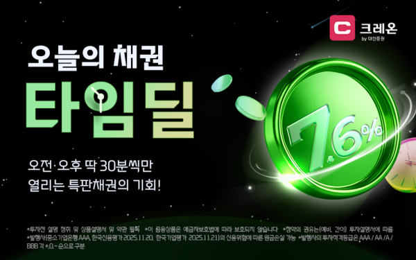 대신증권은 ‘온라인 채권 타임딜’ 프로모션을 시작한다. [대신증권]