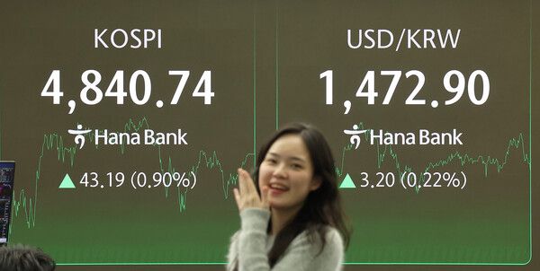 16일 서울 중구 하나은행 딜링룸 모습. [연합뉴스]