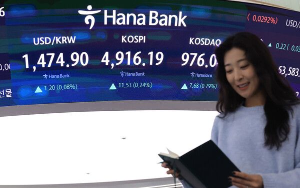 20일 서울 중구 하나은행 딜링룸 모습. [연합뉴스]