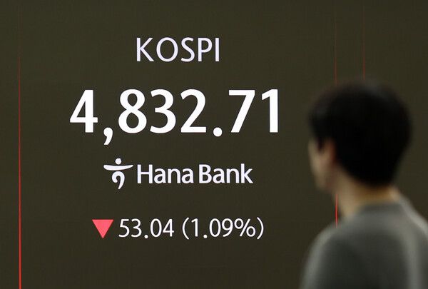21일 서울 중구 하나은행 딜링룸 모습. [연합뉴스]