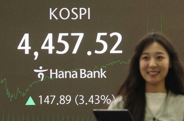 5일 서울 중구 하나은행 딜링룸 모습. [연합뉴스]